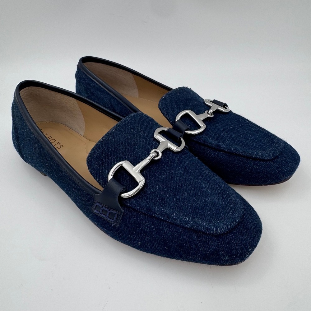Talbots Stella Denim Silver Horsebit Equestrian Loafers Womens 8M Preppy
